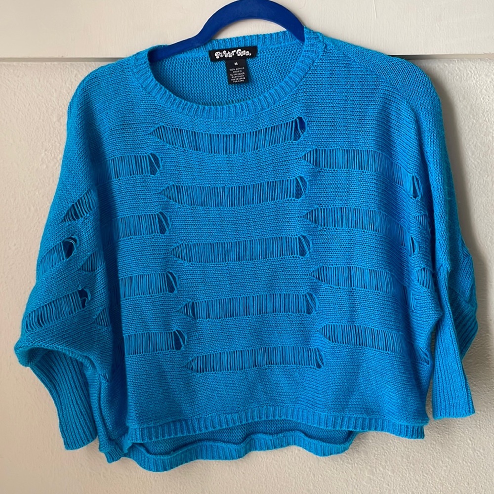Vintage distressed acrylic cropped sweater with balloon style sleeves